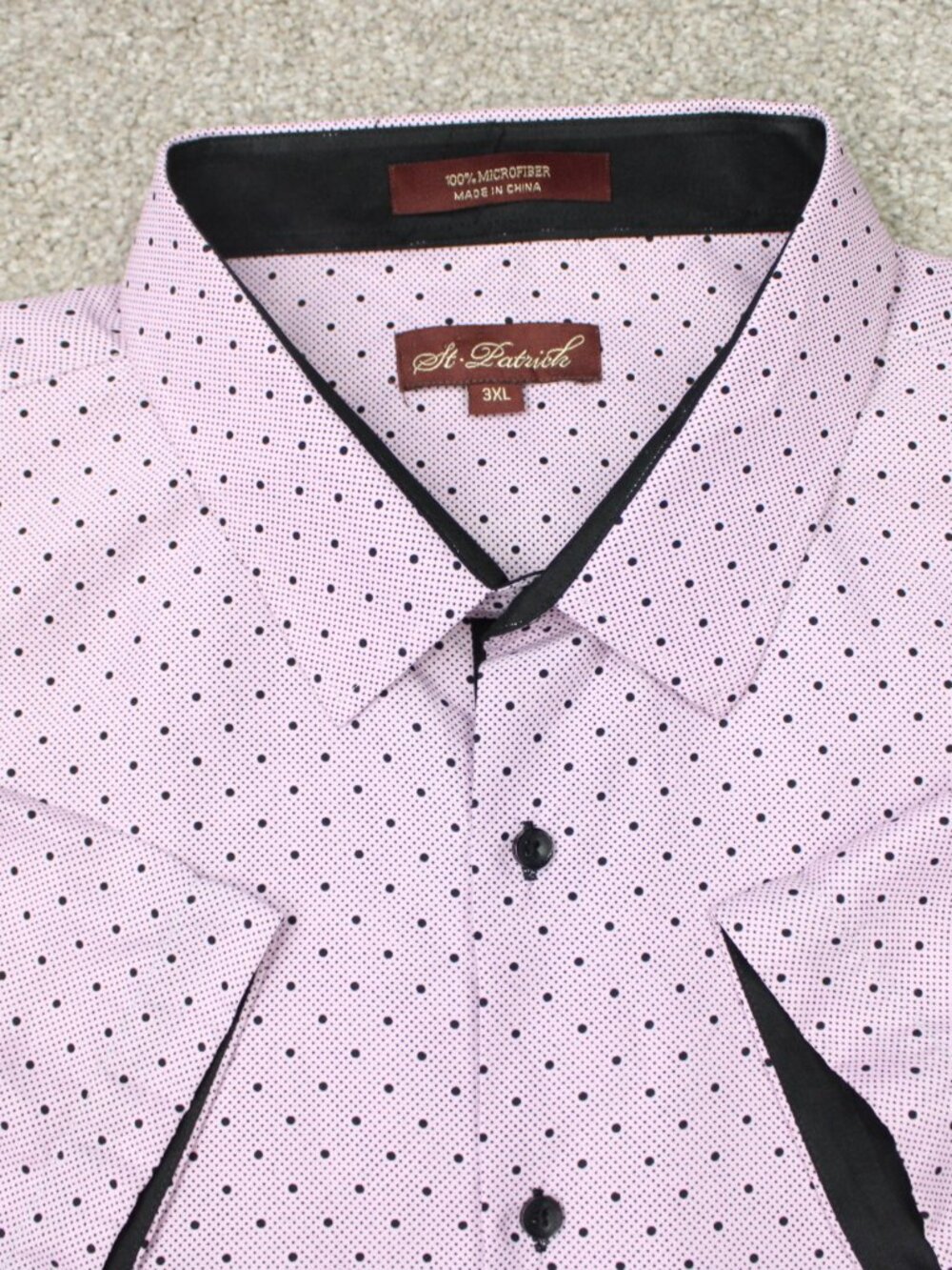 St. Patrick Shirt Men 3XL XXXL Pink/Black Geometric 100% Microfiber Short Sleeve